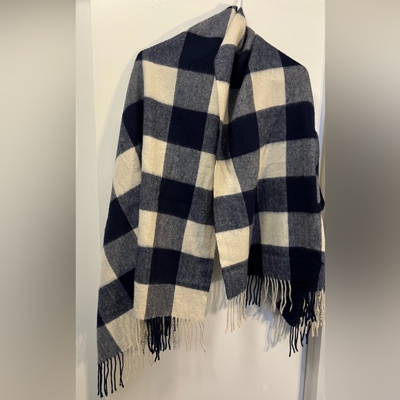J. Crew Accessories - J. Crew Navy and Cream Plaid Fringe Scarf